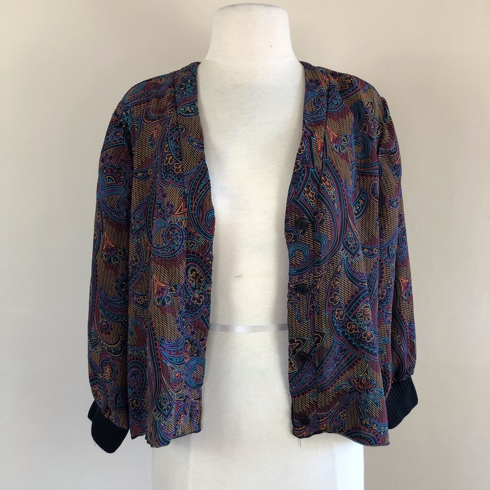 vintage sheer‎ black floral bomber jacket cropped blouse 90s y2k grunge hippie - Picture 8 of 11